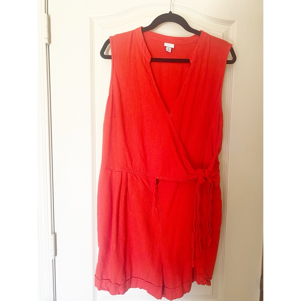 A New Day Orange Linen-Rayon Wrap Romper Dress XL - Picture 2 of 8